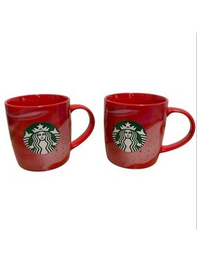 Starbucks Red Swirl Coffee Mugs Iconic Green Mermaid Logo 2024 Holiday Set of 2